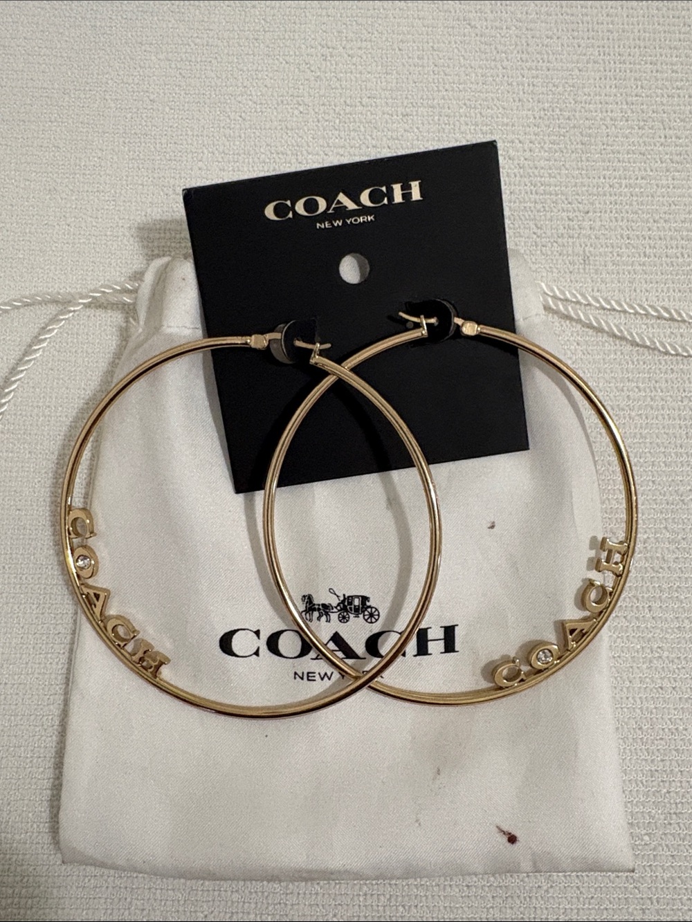 Coach Gold Logo Hoop Earrings with Lettering